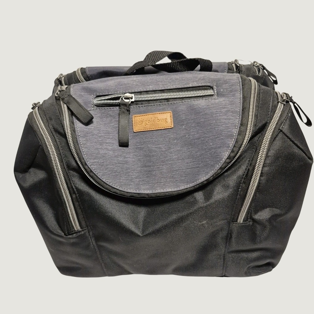 Goldbug Diaper Bag OS Changing Pad Travel Organizer Nylon Stroller Black Gray